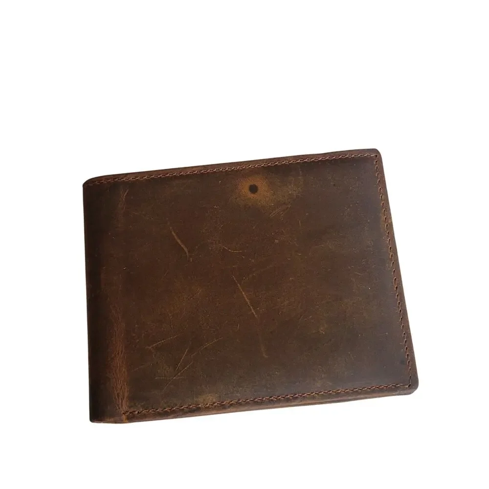 Vintage oiled brown leather bifold wallet mens. New, never been used